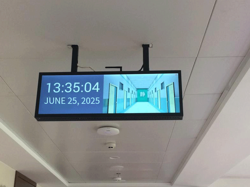 Retail shop wall mounted strip display indoor stretched bar wide Lcd shelf adver